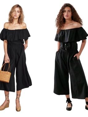 Faithfull the Brand Black Off-Shoulder Cropped Jumpsuit